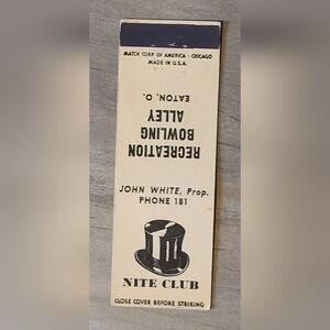 Night Club Recreation Bowling Alley Eaton, O. Matchbook Cover [ Read Details ]I